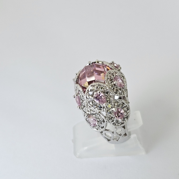 Victoria Wieck Pink Sapphire & White Crystal Ring Sterling Silver Size 8! - Picture 9 of 9